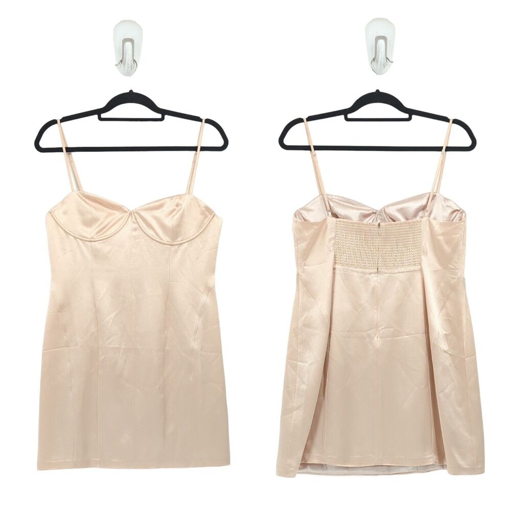 Retrofete Women L Cosmo Dress Pink Mini Dusty Peach Bodice Shirred Back FLAW